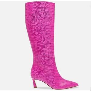 Steve Madden Boots Lanvin Knee High Croc Embossed Kitten Heel sz 7 fits sz 6
